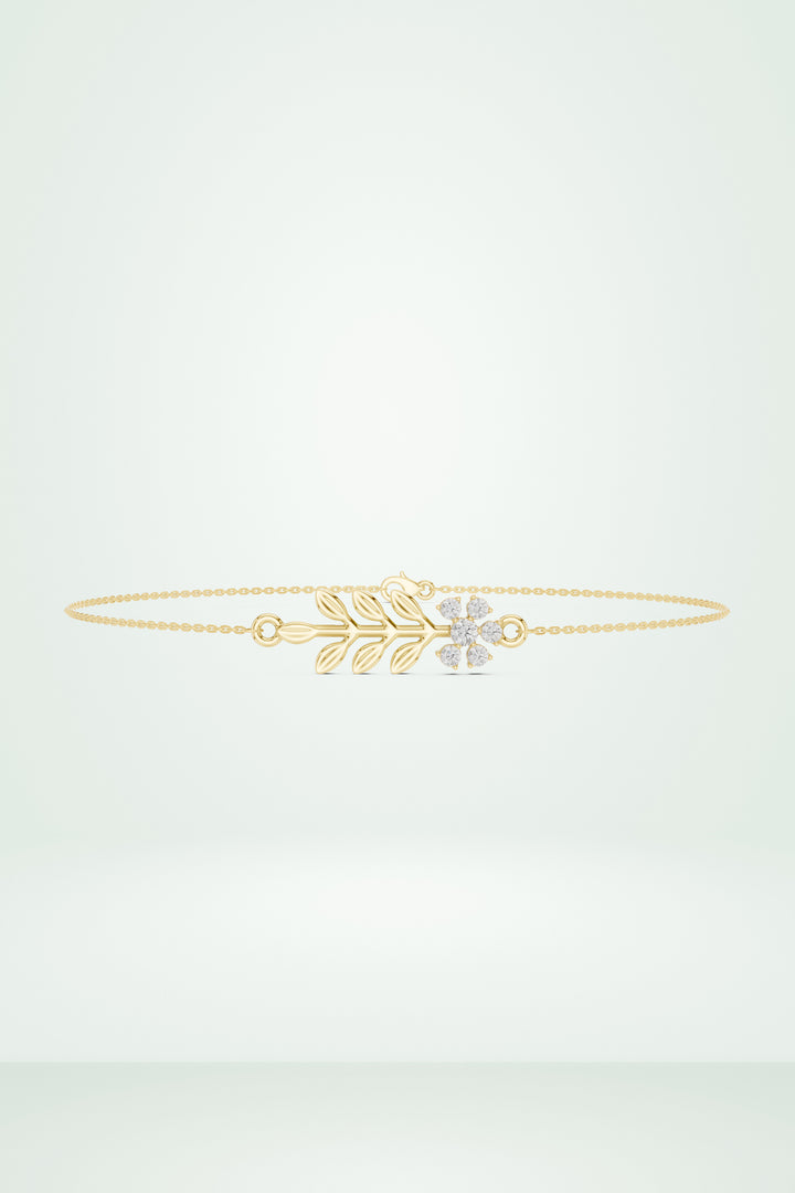 Delicate Diamond Flower & Leaf Bracelet