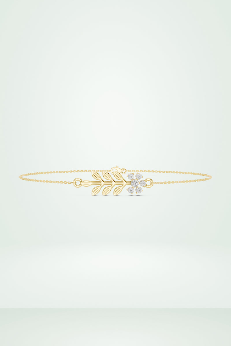 Delicate Diamond Flower & Leaf Bracelet