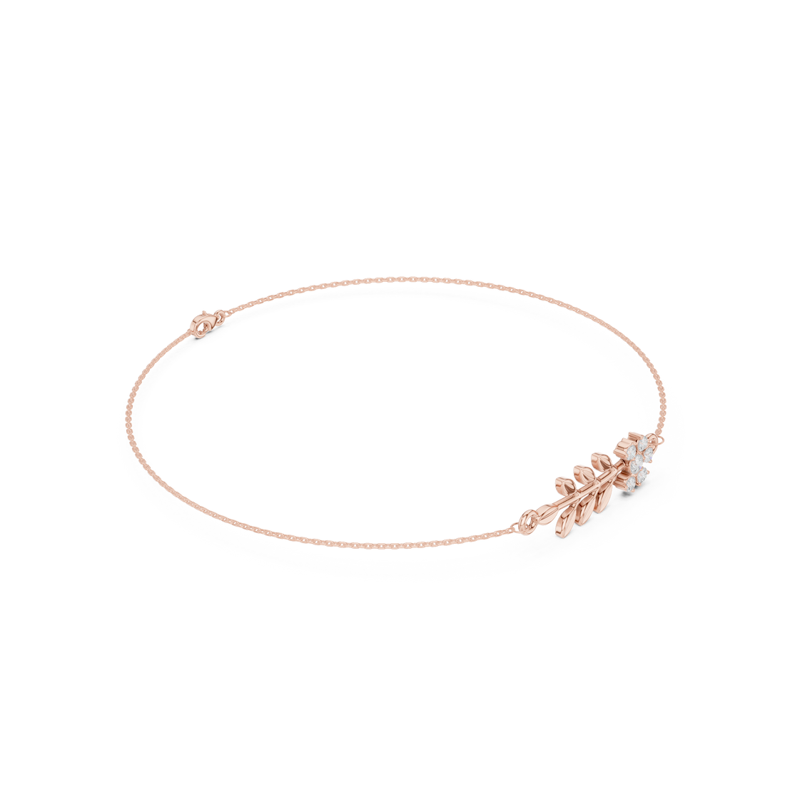Delicate Diamond Flower & Leaf Bracelet