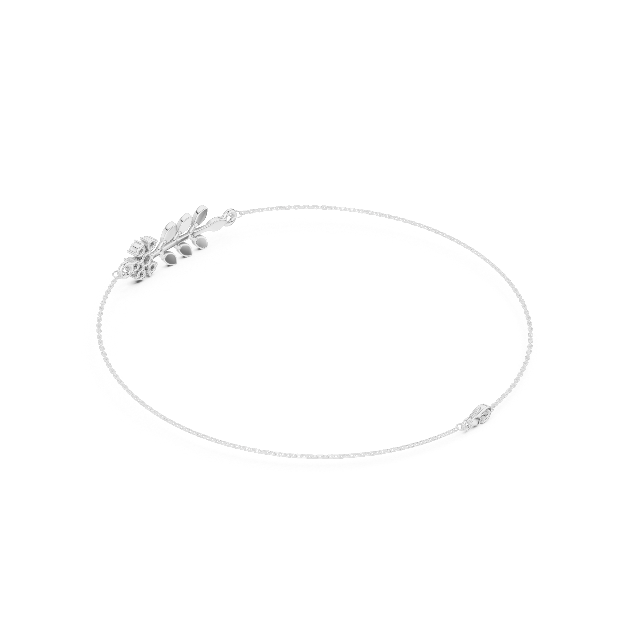 Delicate Diamond Flower & Leaf Bracelet