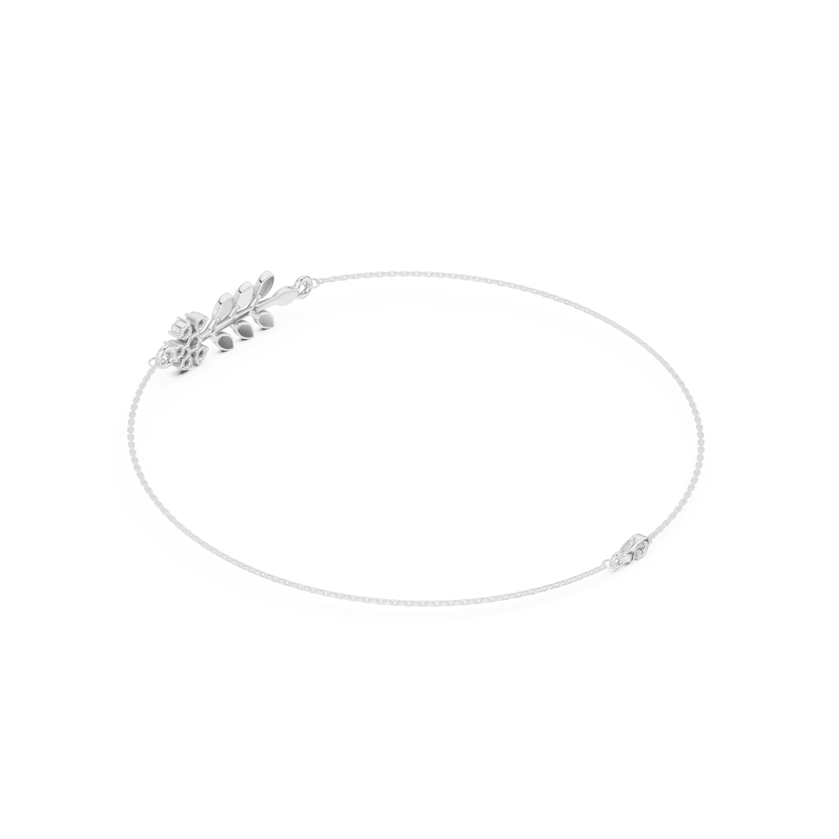 Delicate Diamond Flower & Leaf Bracelet