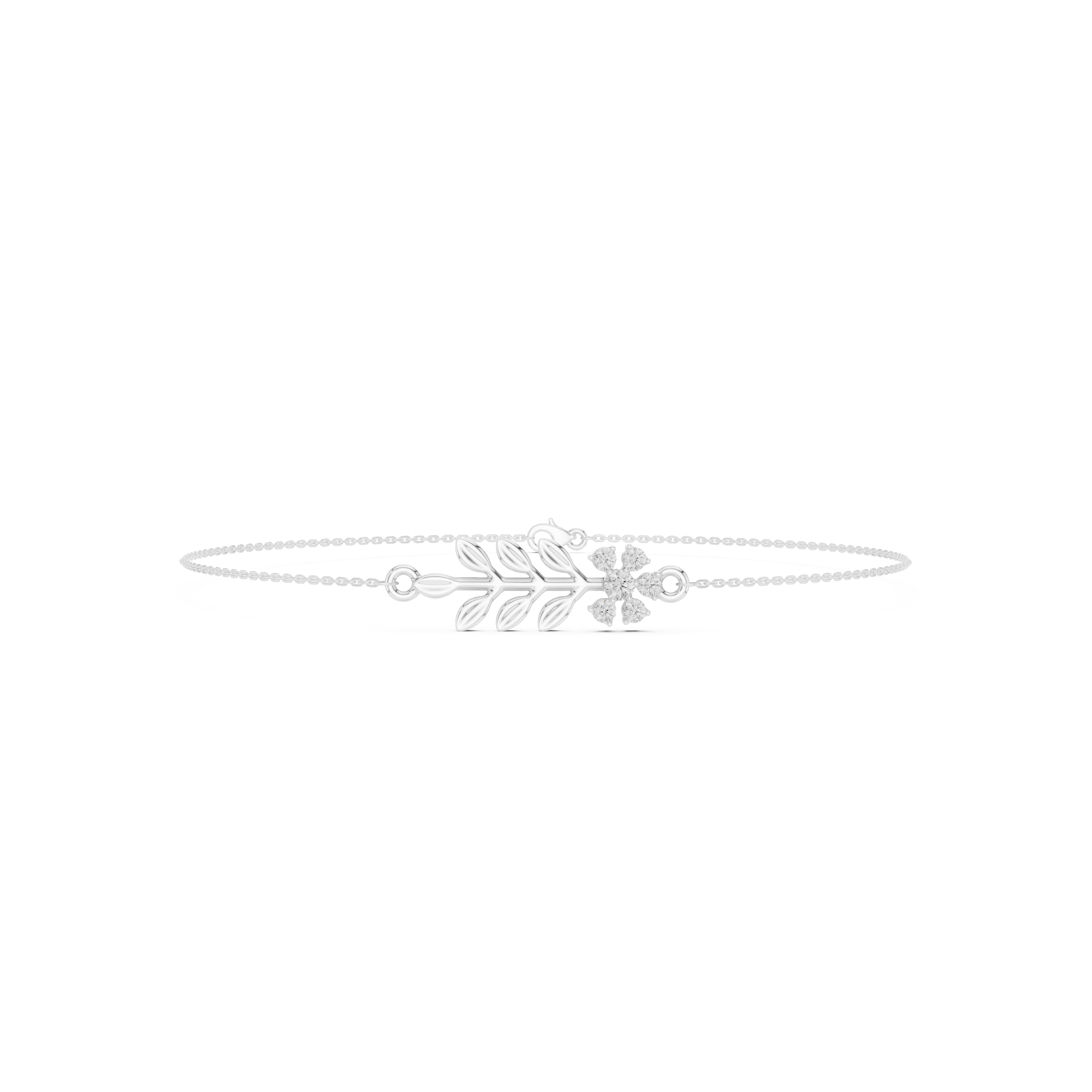 Delicate Diamond Flower & Leaf Bracelet