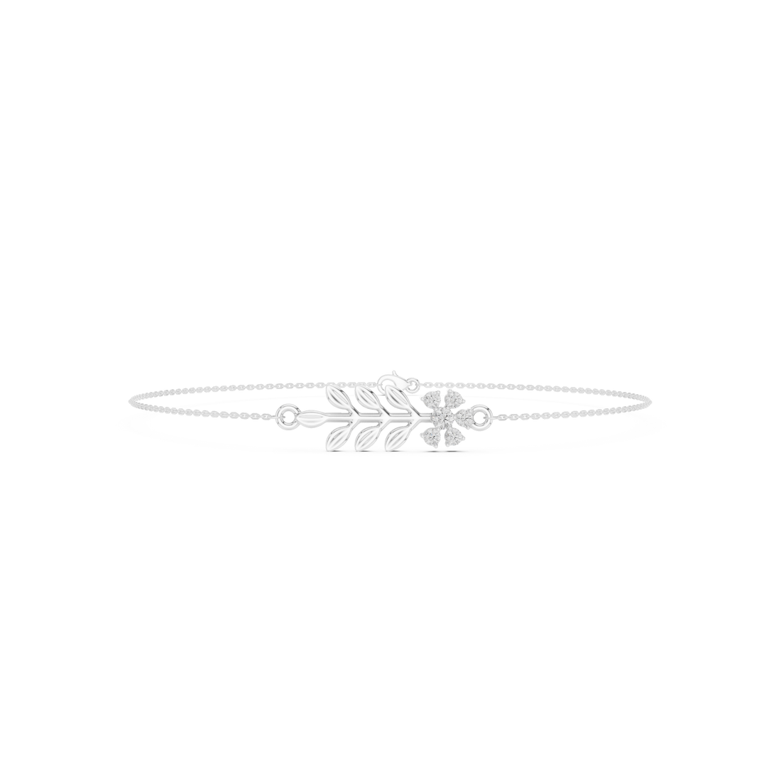 Delicate Diamond Flower & Leaf Bracelet