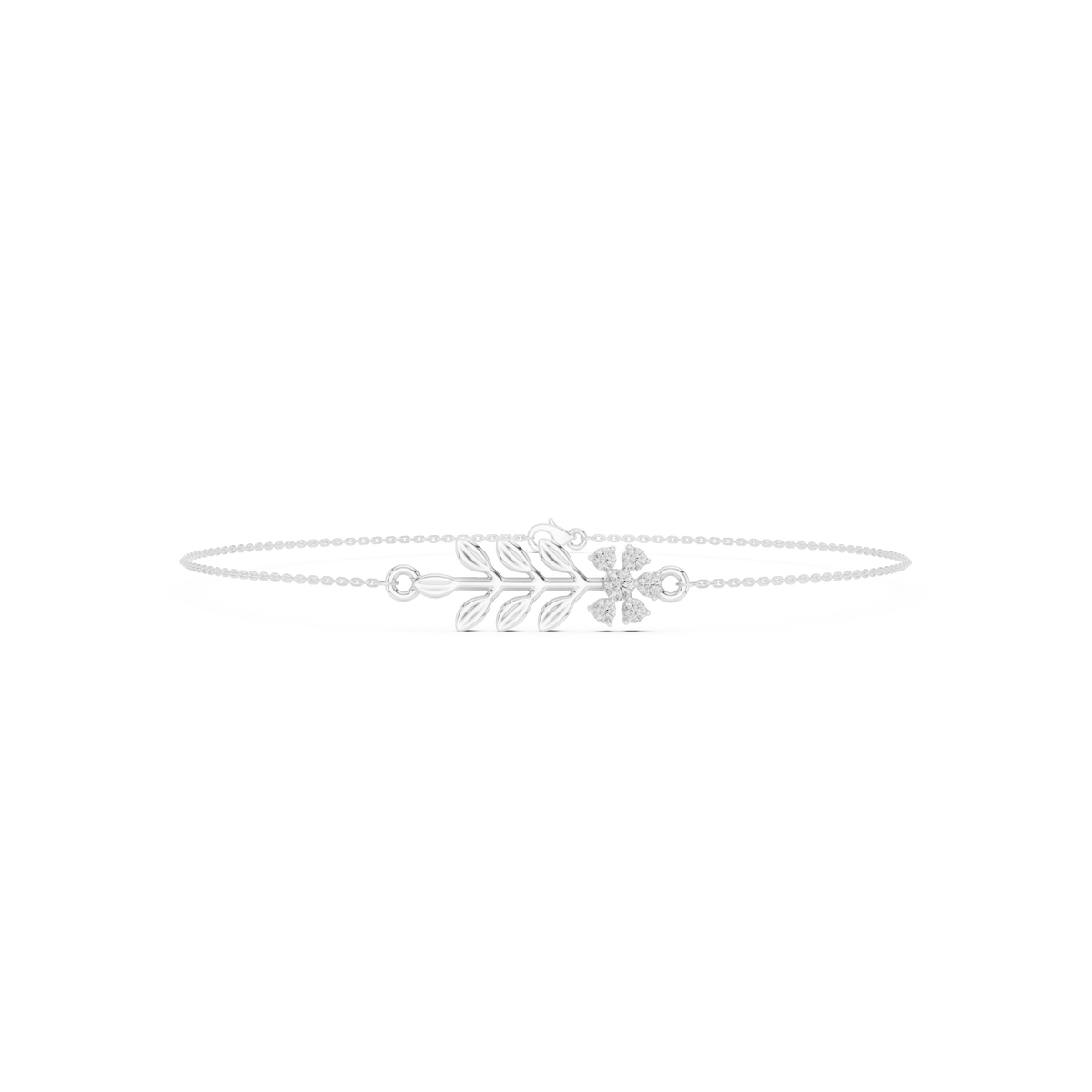 Delicate Diamond Flower & Leaf Bracelet