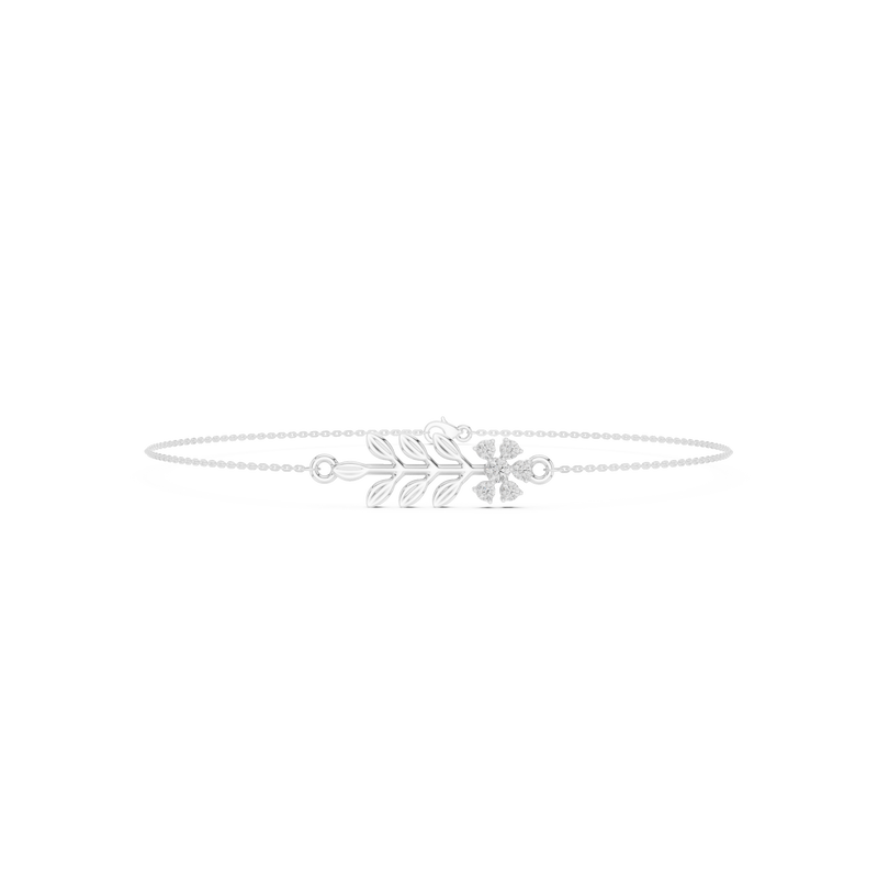 Delicate Diamond Flower & Leaf Bracelet