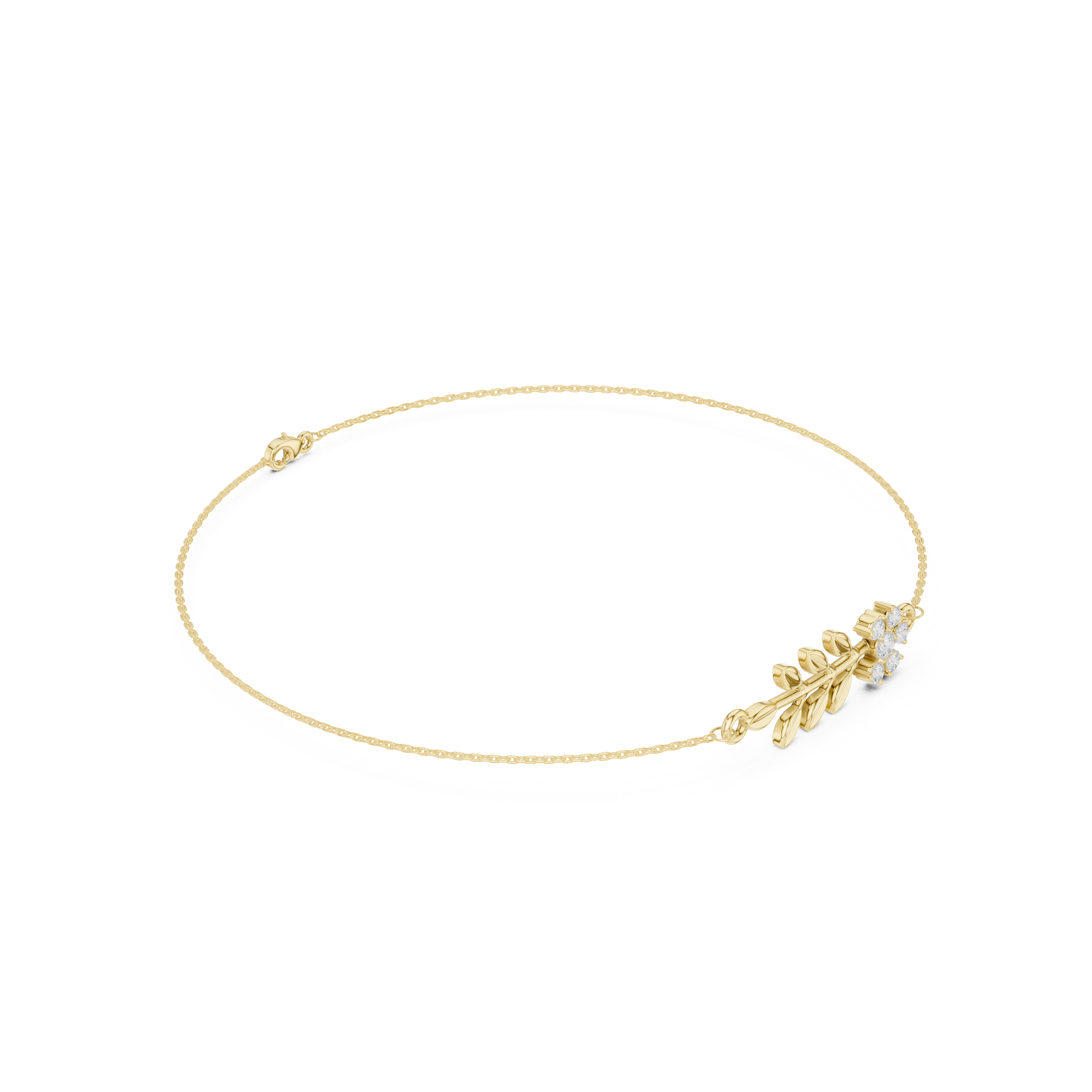 Delicate Diamond Flower & Leaf Bracelet