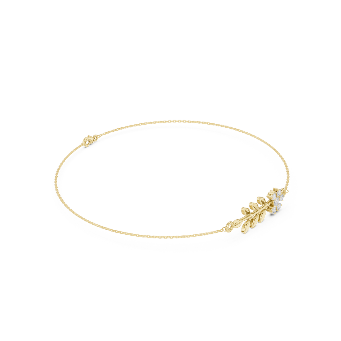 Delicate Diamond Flower & Leaf Bracelet