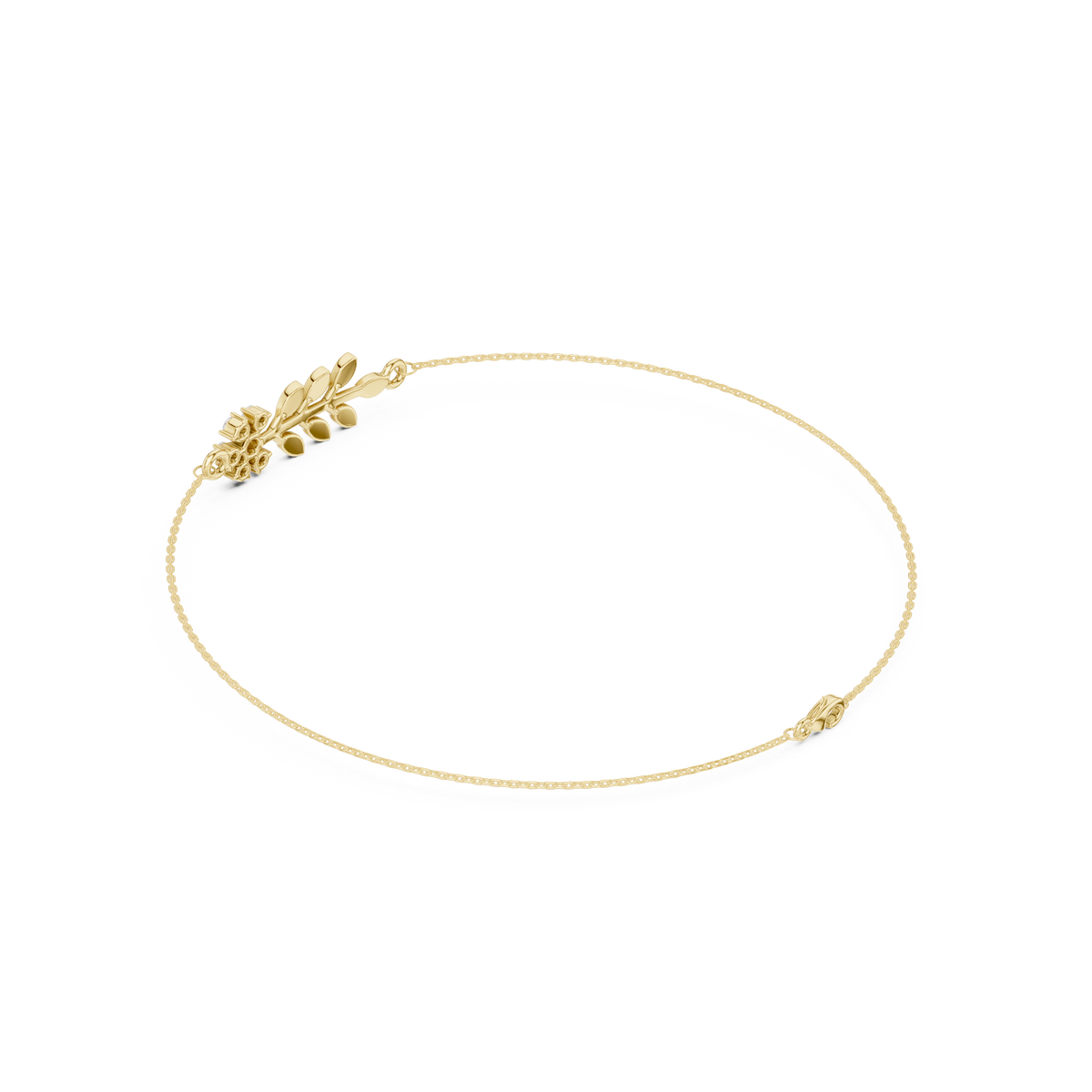 Delicate Diamond Flower & Leaf Bracelet