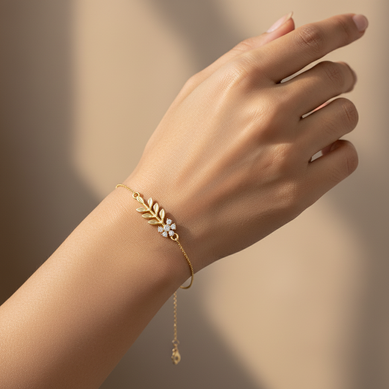 Delicate Diamond Flower & Leaf Bracelet