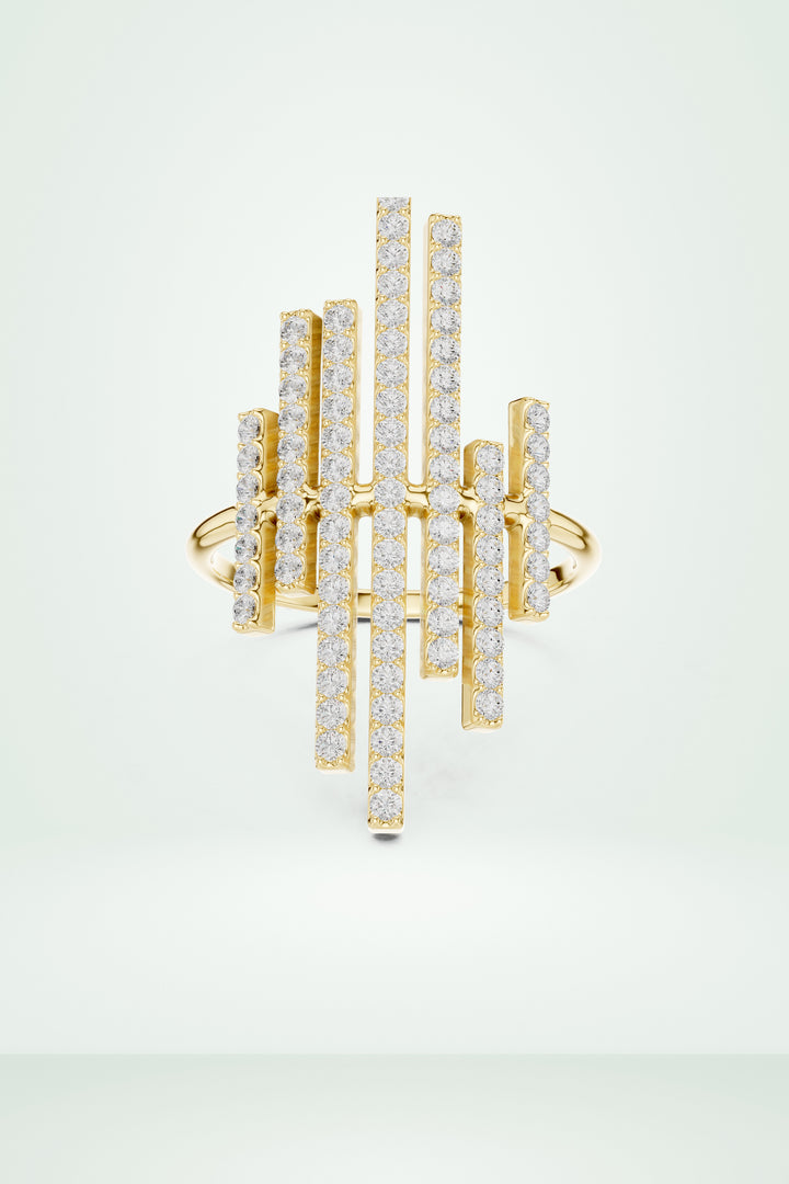 Vertical Bar Cluster Diamond Ring