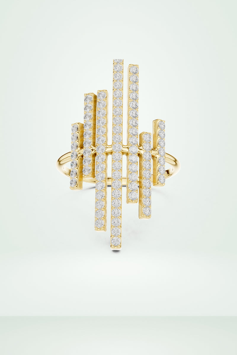 Vertical Bar Cluster Diamond Ring
