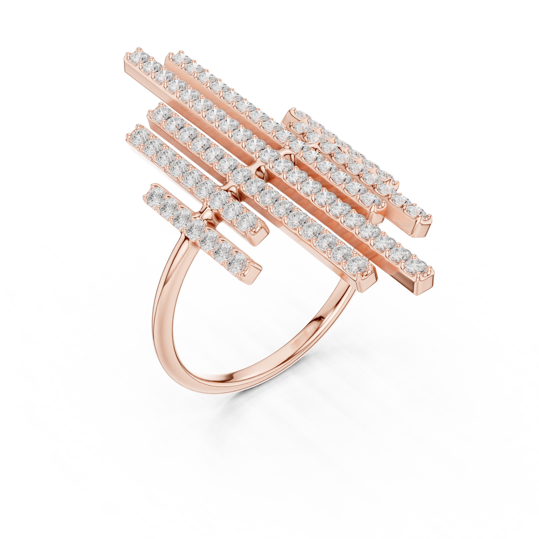 Vertical Bar Cluster Diamond Ring