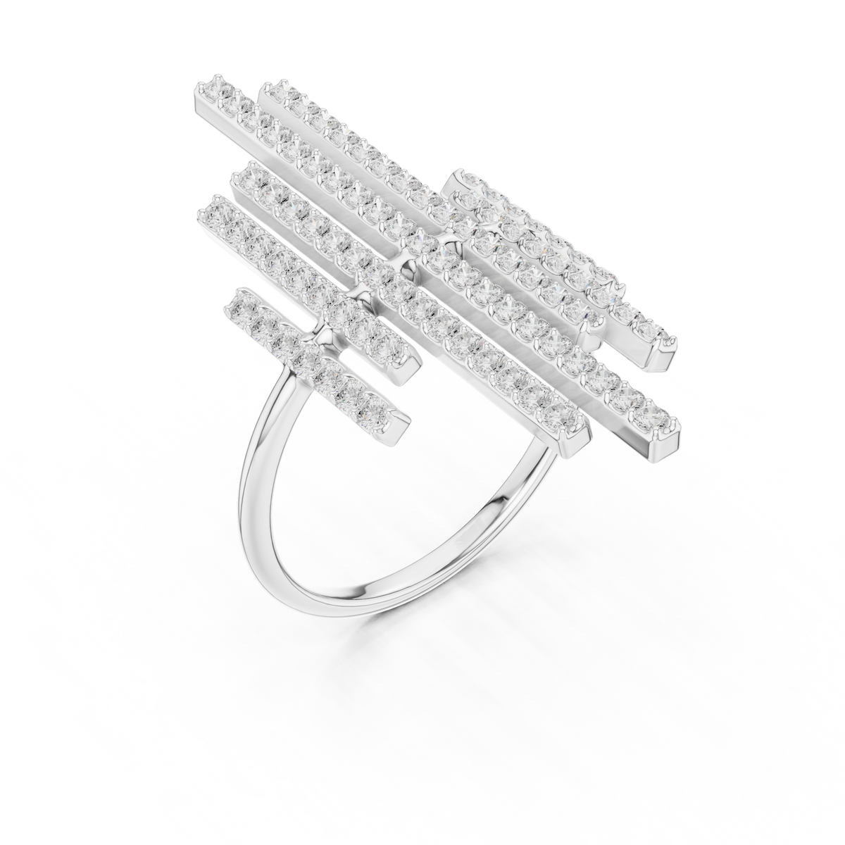 Vertical Bar Cluster Diamond Ring