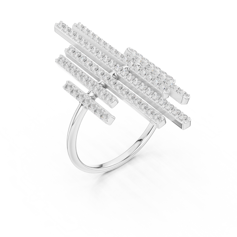 Vertical Bar Cluster Diamond Ring
