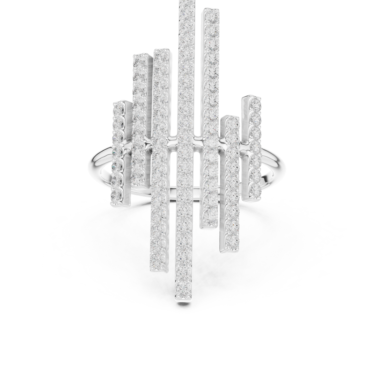 Vertical Bar Cluster Diamond Ring