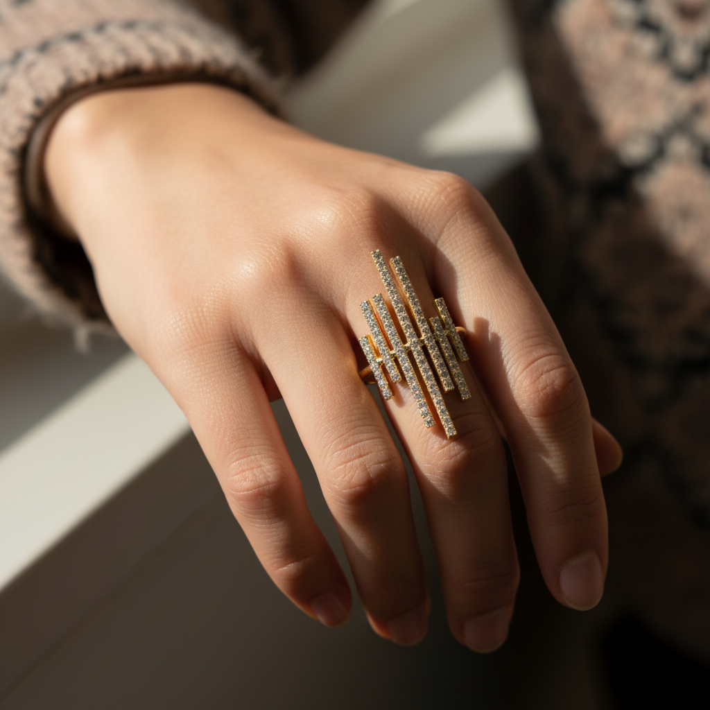 Vertical Bar Cluster Diamond Ring