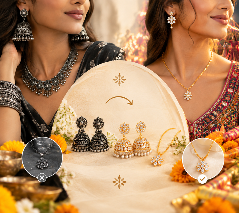 Tired of Oxidized Jewellery? Try 925 Silver & Gold Vermeil Navratri Jewellery
