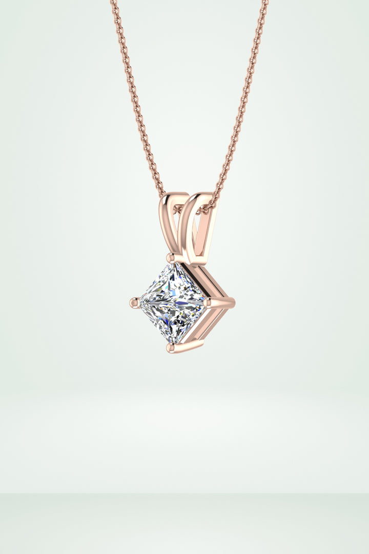 Classic Princess Shape Solitaire Diamond Pendant