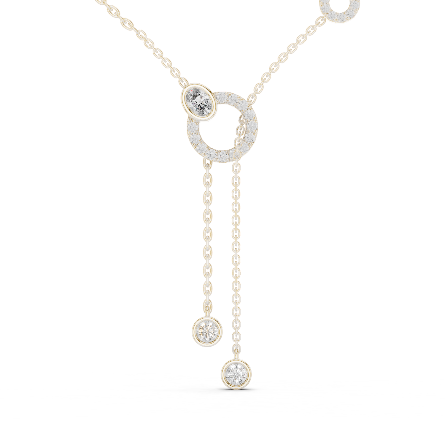 Pave Circle & Solitaire Drop Lariat Necklace