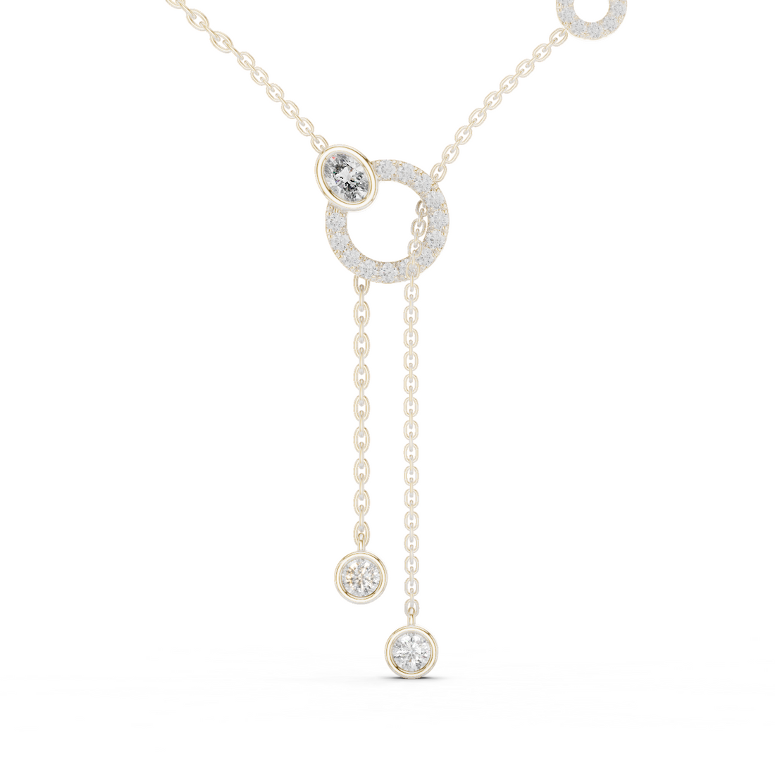 Pave Circle & Solitaire Drop Lariat Necklace