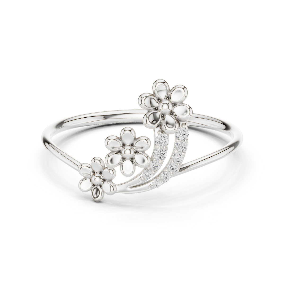 Three Flower Diamond Ring