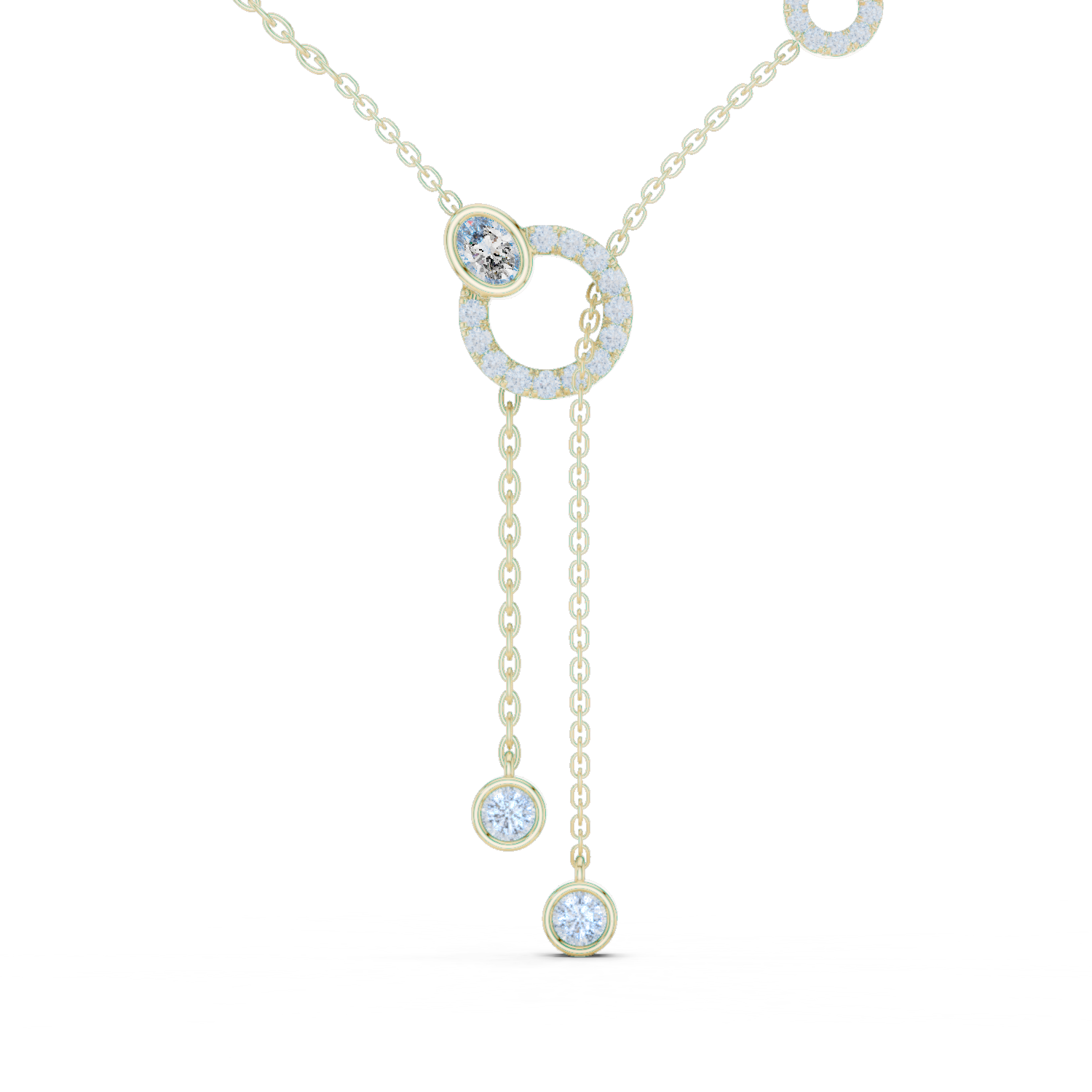Pave Circle & Solitaire Drop Lariat Necklace