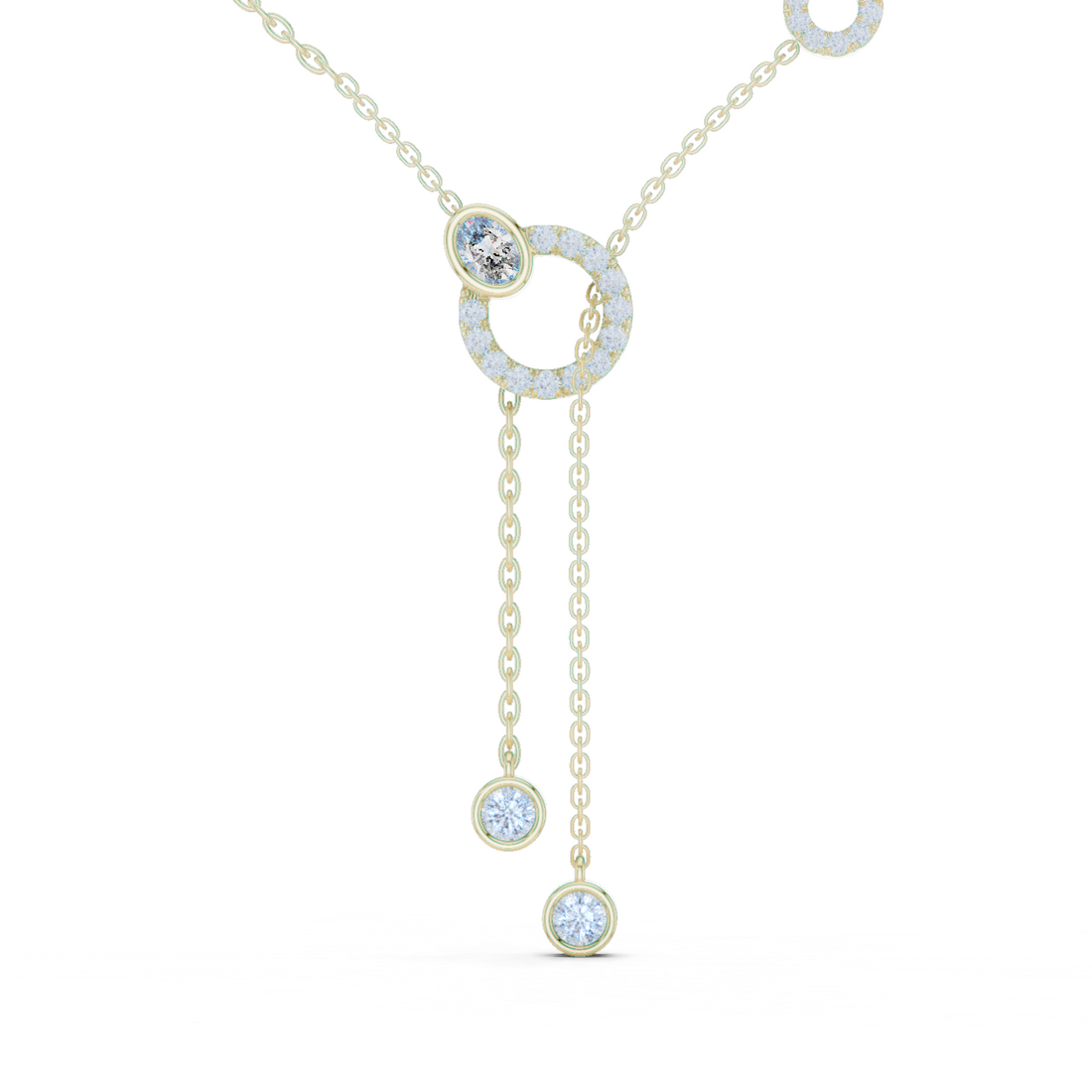 Pave Circle & Solitaire Drop Lariat Necklace