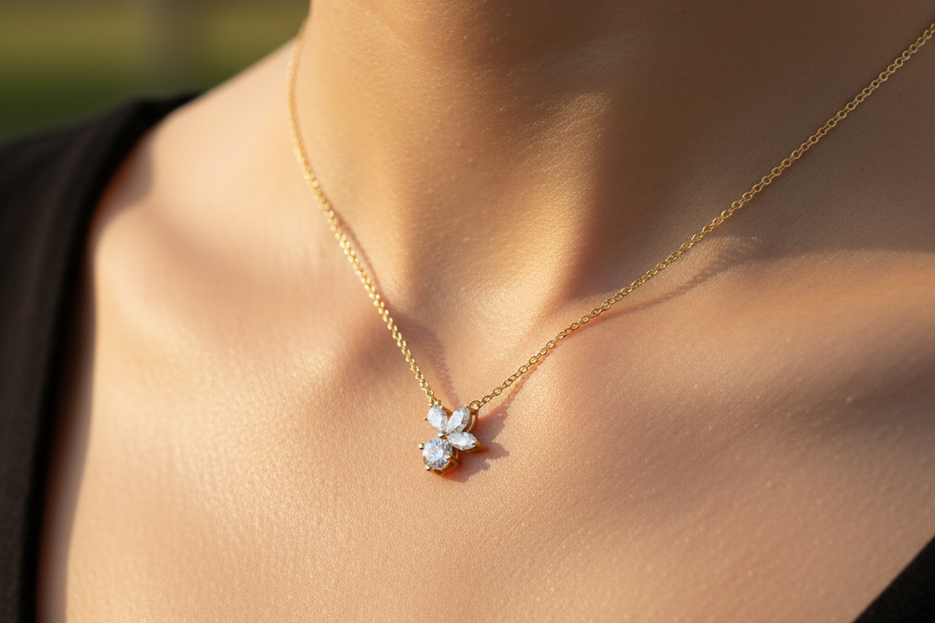 Petal Cluster Dainty Diamond Necklace