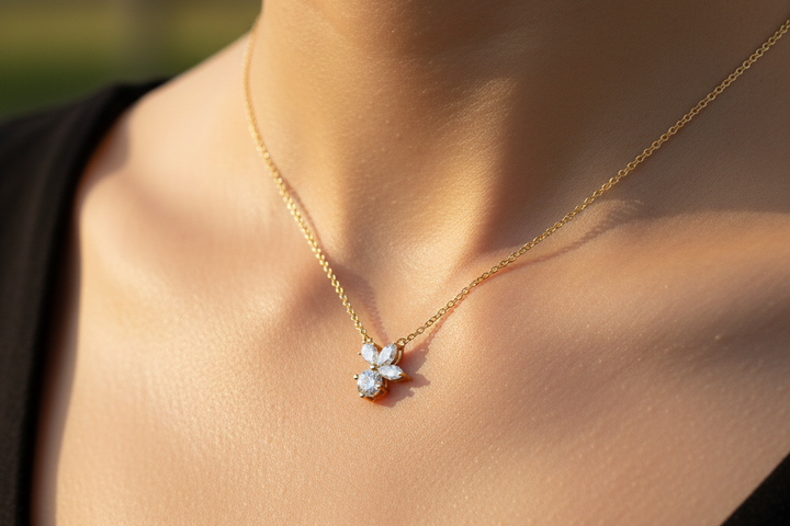 Petal Cluster Dainty Diamond Necklace
