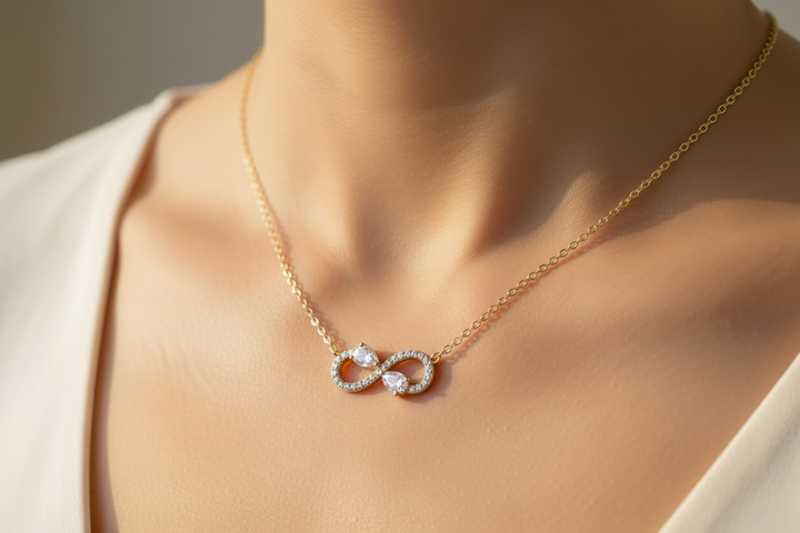 The Eternal Infinity Necklace two pear-cut stones
