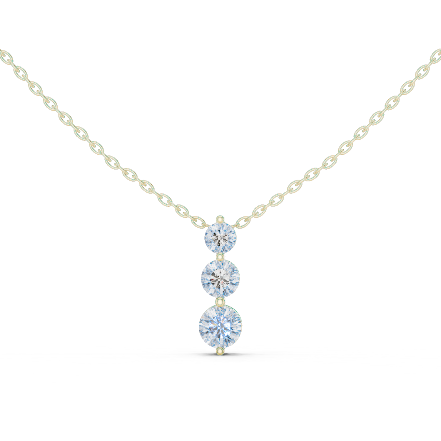 Three Stone Round Vertical Drop Necklace