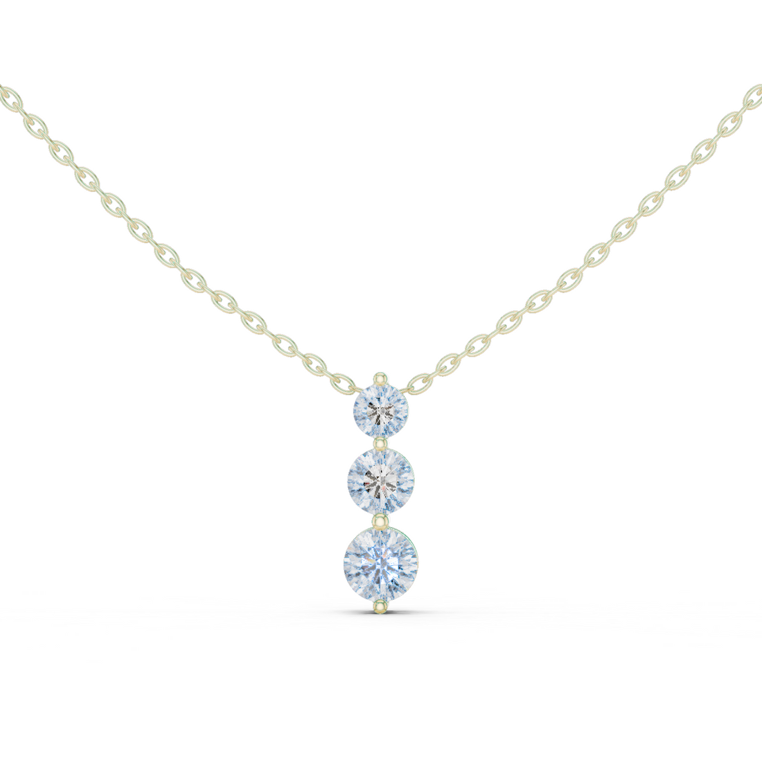 Three Stone Round Vertical Drop Necklace