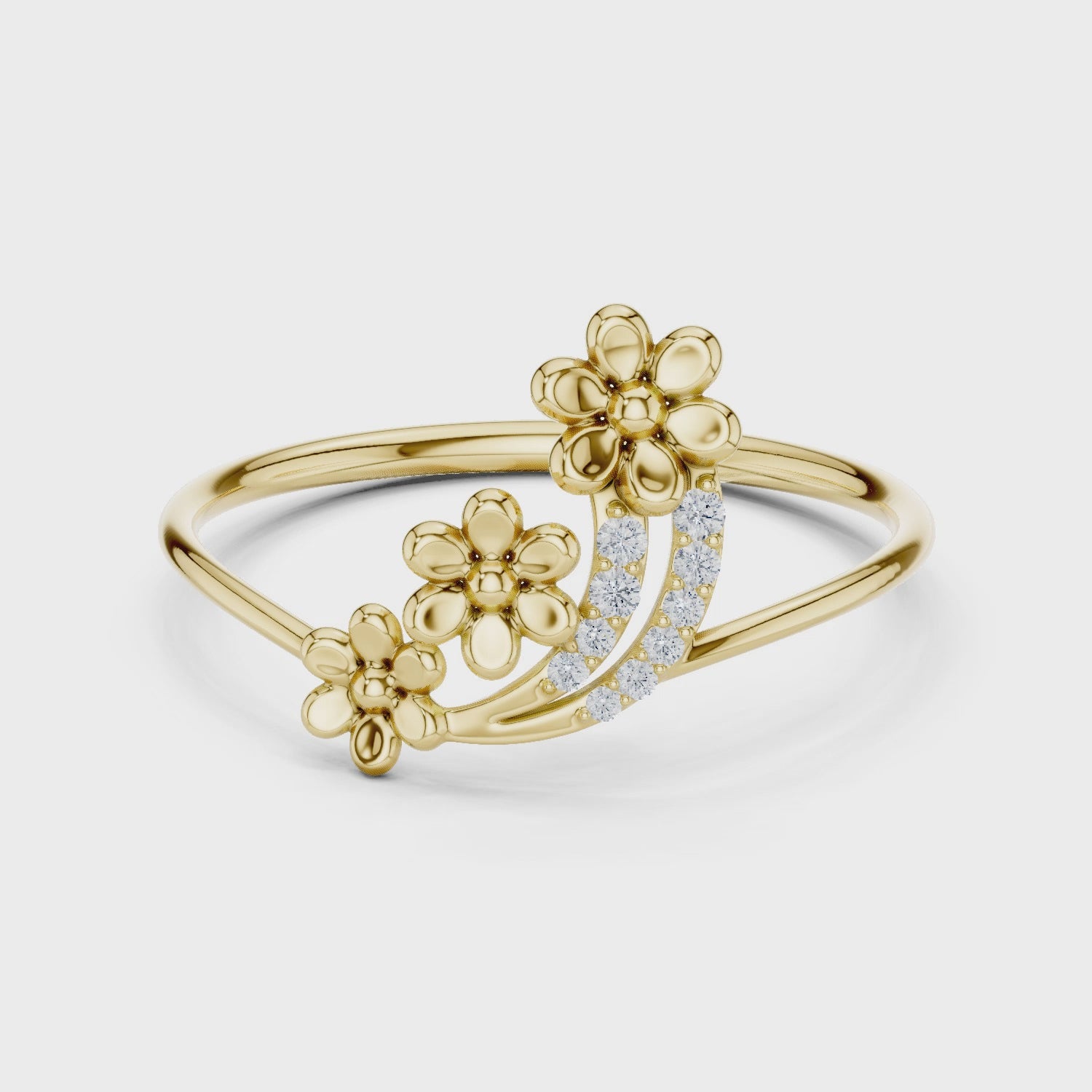 Three Flower Diamond Ring