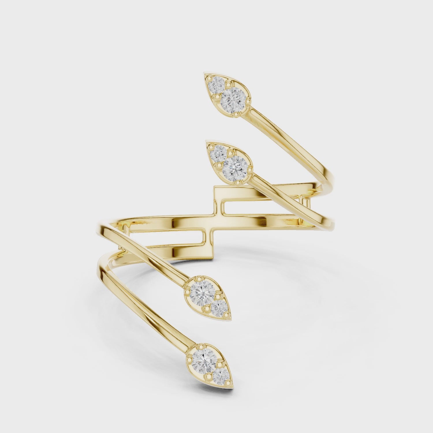 Multi-Leaf Diamond Open Wrap Ring