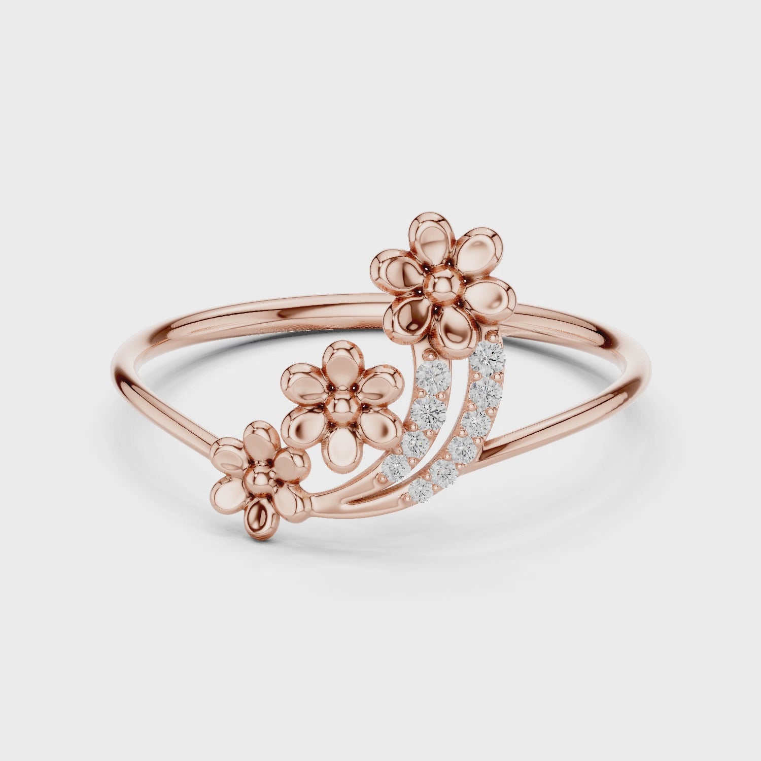 Three Flower Diamond Ring