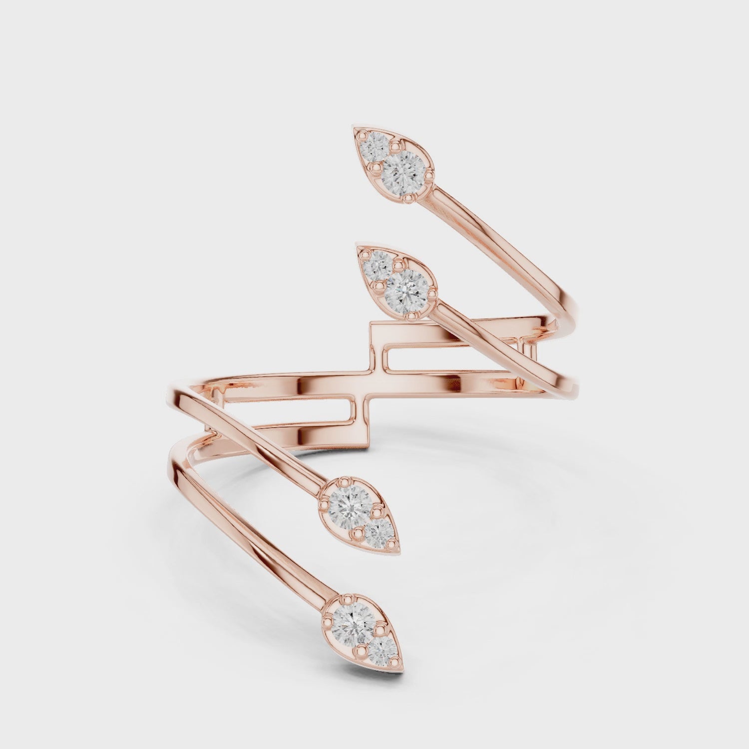 Multi-Leaf Diamond Open Wrap Ring