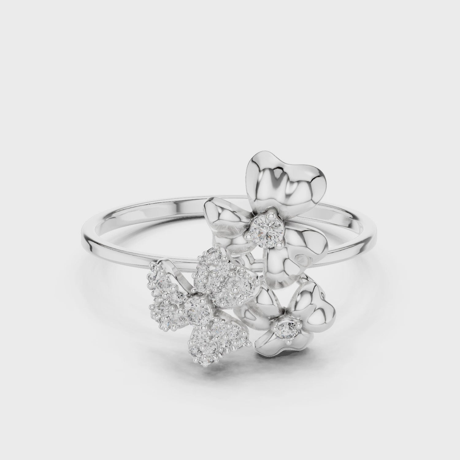 Three Flower Diamond Ring