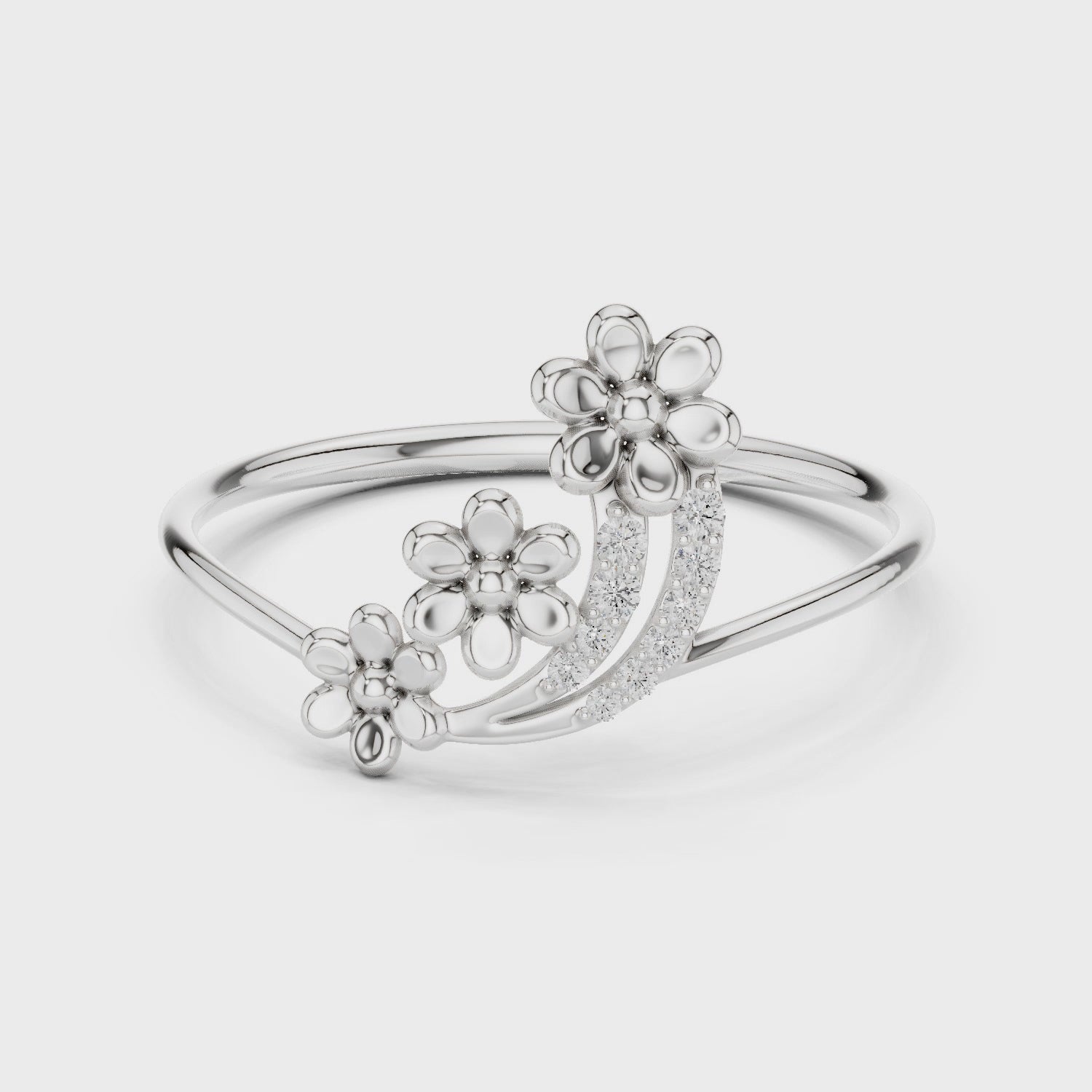 Three Flower Diamond Ring