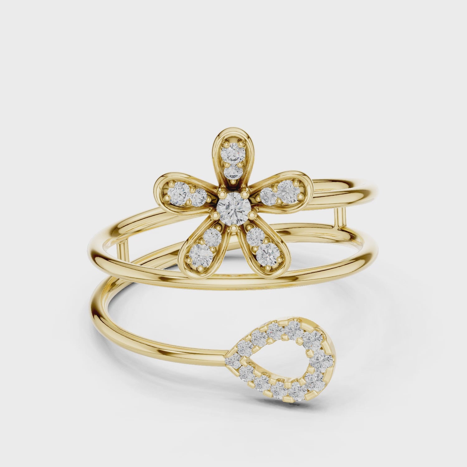 Double Band Floral Diamond Ring