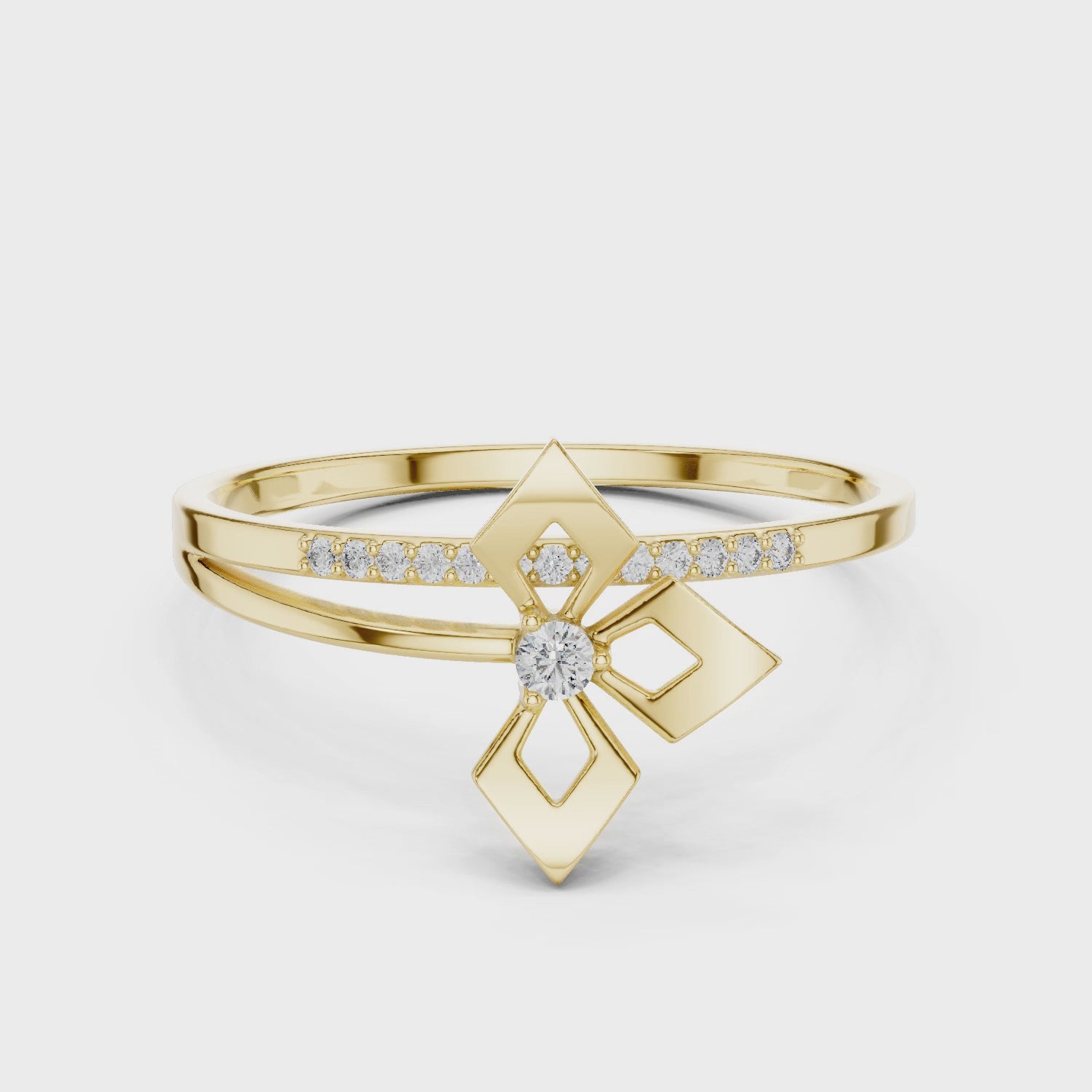 Geometric Diamond Gold Bypass Ring