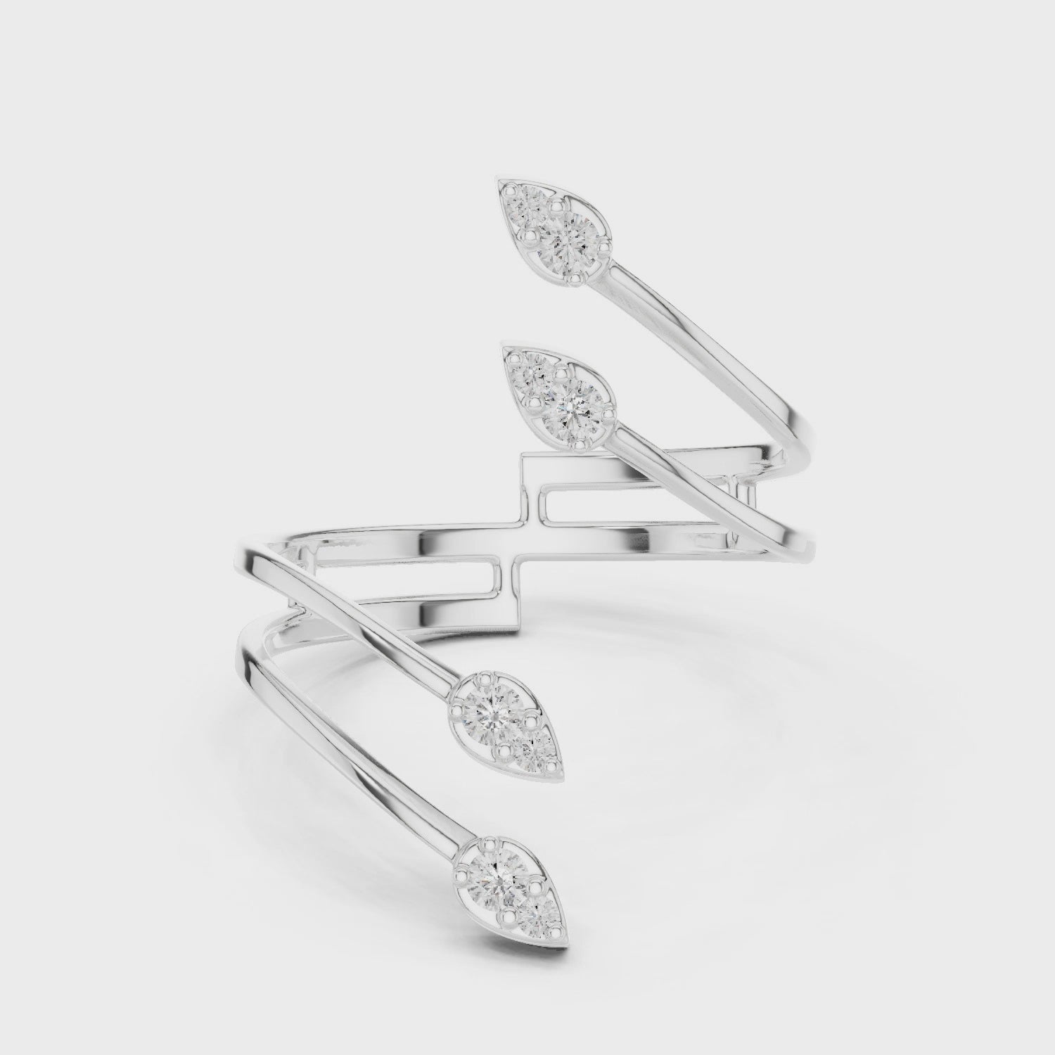 Multi-Leaf Diamond Open Wrap Ring