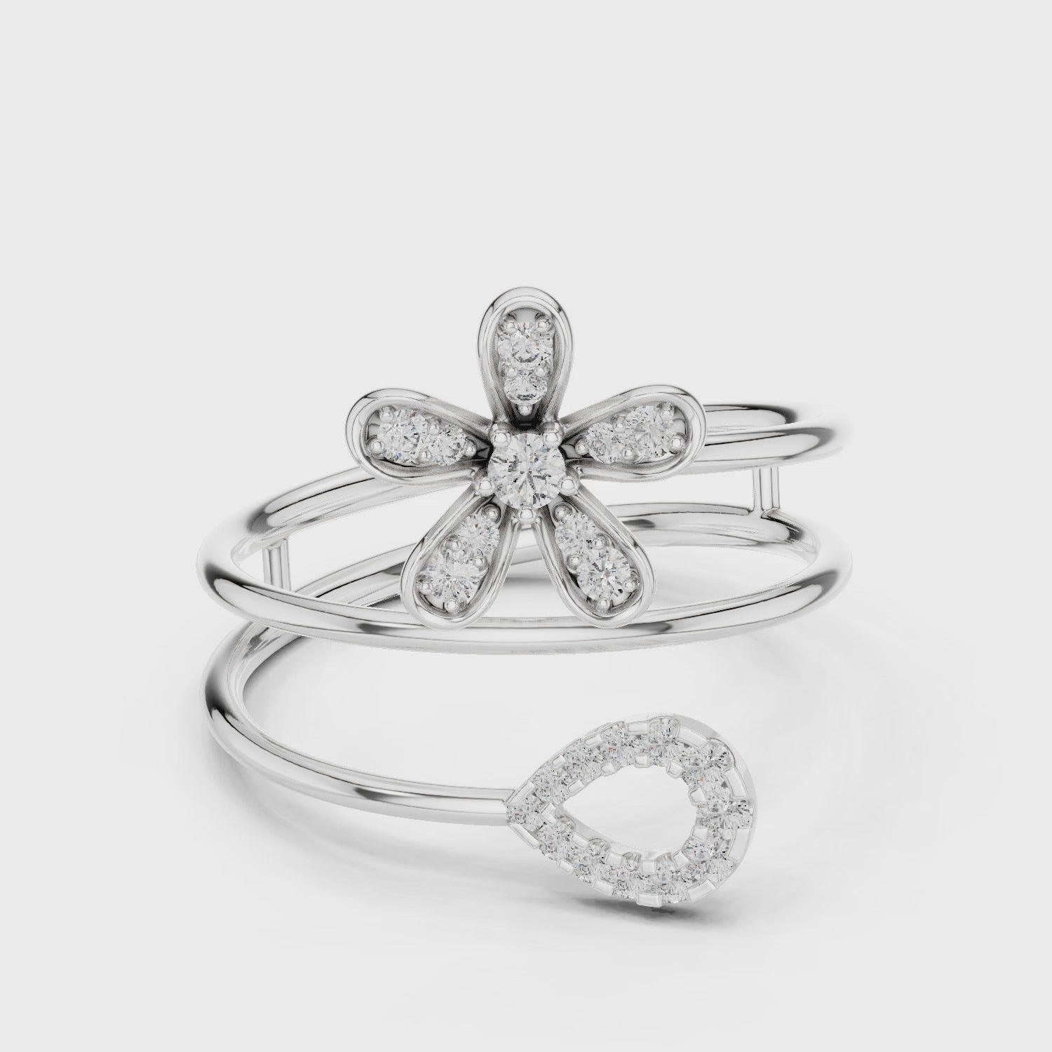 Double Band Floral Diamond Ring