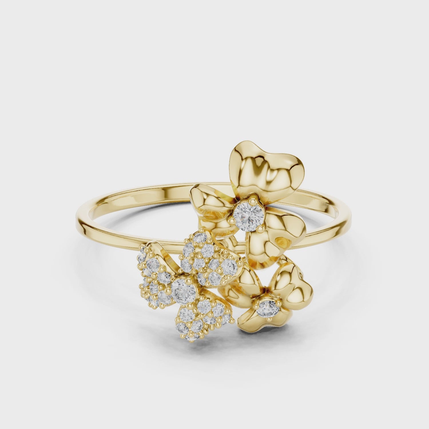 Three Flower Diamond Ring