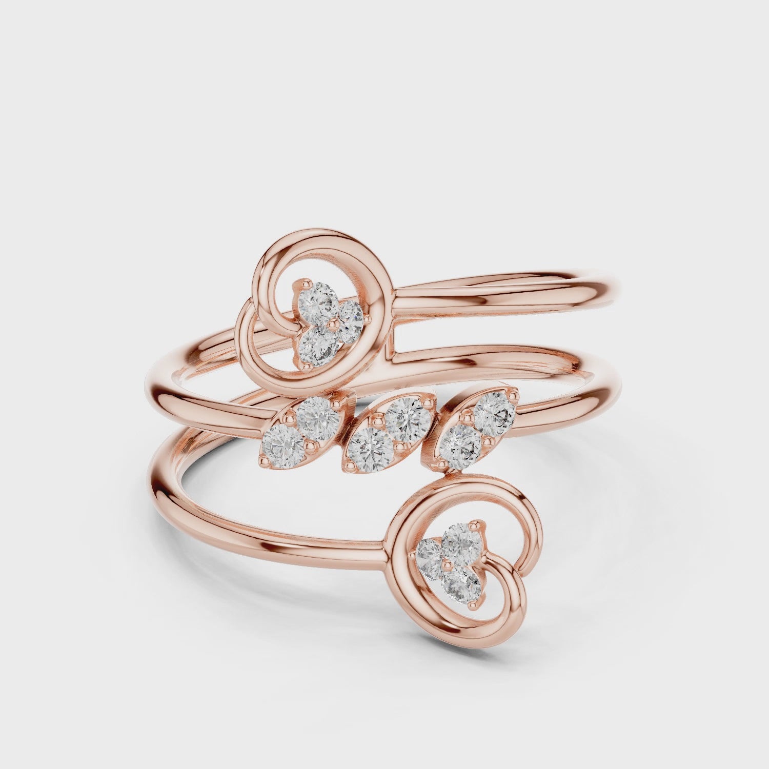 Triple Band Flower Diamond Ring