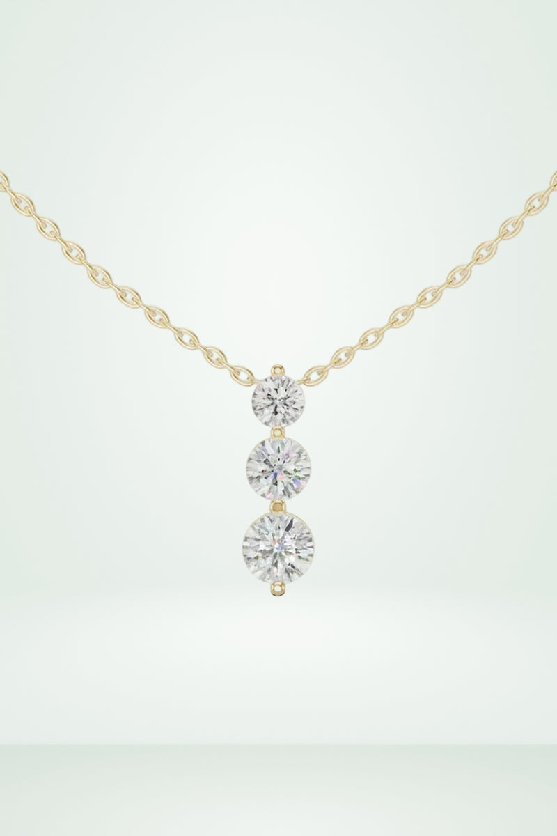 Three Stone Round Vertical Drop Necklace