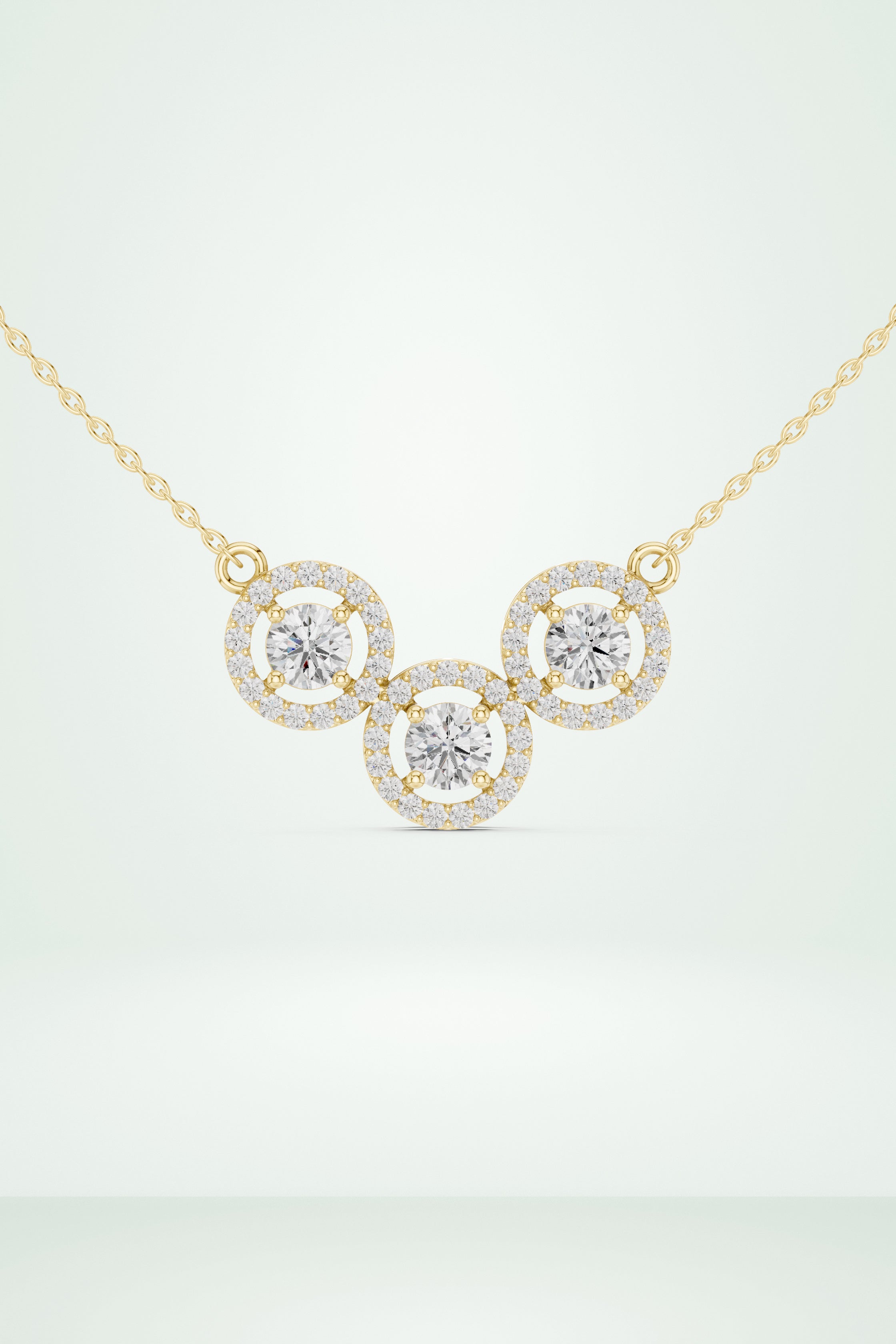 Threee Stone Round Halo Diamond Pendant