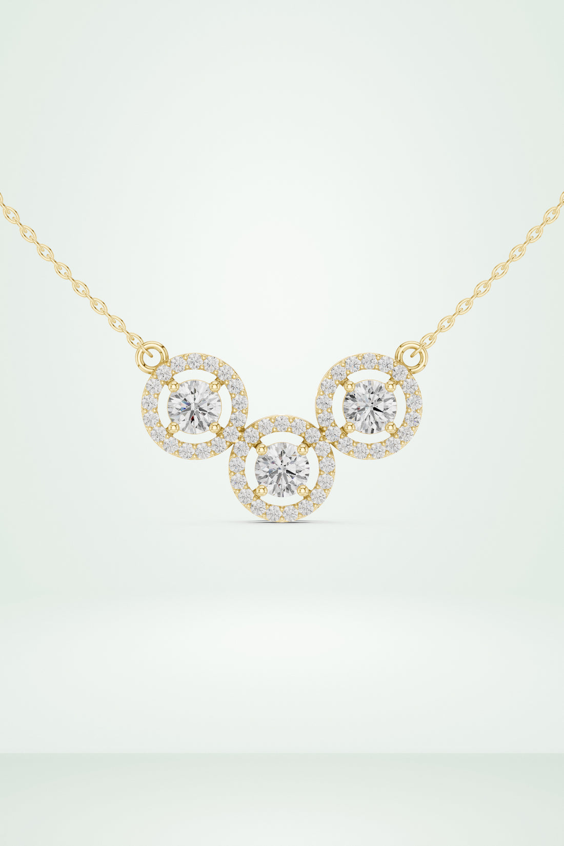 Threee Stone Round Halo Diamond Pendant
