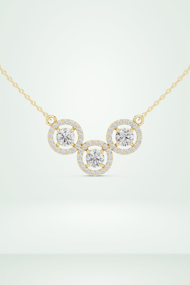 Threee Stone Round Halo Diamond Pendant