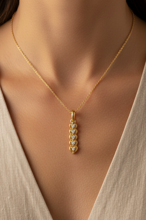 Round Channel Set Diamond Ladies Vertical Bar Pendant